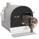 PawHut Cat Litter Tray, Hooded Cat Litter Box with Mat,Scoop,Filter, Flap Door, 43 x 44 x 47cm - Light Grey