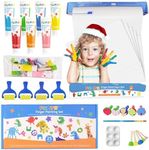 Funto Kids Washable Finger Paint Set, 25 PCS Non Toxic Art Painting Supplies for Baby, Includes Finger Paint Paper Roll, Brush Set, Arts Crafts for Toddlers Age 1-3