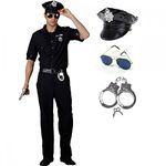 New York Cop Adult Mens Fancy Dress Costume + Hat + Sunglasses + Handcuffs (L - Chest 44")