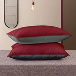 Cloth Fusion Microfiber Bed Pillow Set of 2 Soft Pillows for Sleeping (16x24 Inches, Grey-Maroon)