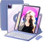 AnMengXinLing Keyboard Case for iPad Air 6th 11inch 2024/Air 5th/4th Gen with Mouse, Vertical Case for iPad Air 11-Inch M2 Case with Keyboard Mouse and Pencil Holder, Lavender