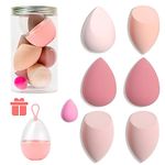 7 Pcs Makeup Blender Sponge Set - Soft Beauty Sponge Blender with a Bottle and Egg Case Holer for Blending Foundation, Cream and Powder (Pink+Hard Case-Can Packing)
