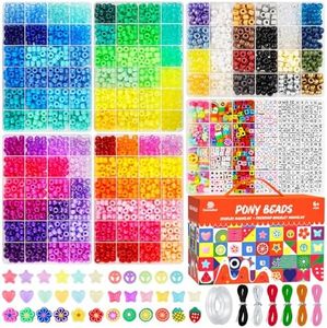Dowsabel 6 Boxes 120 Colors Pony Beads Bracelet Making Kit, Beads for Jeweley Making with Letter Beads Kandi Beads, DIY Arts and Crafts Birthday Gifts