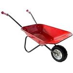 ASC - Child Kids Metal Wheelbarrow - Metal Tray & Frame, Rubber Handles, Puncture-Resistant Tire, Red & Grey - Outdoor, Educational, Farm, Gardening Toy, Play, Game