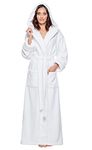 Arus Women's Ankle Length Hooded Zero Twist Soft Turkish Cotton Bathrobe Medium White