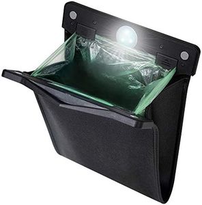 Smart LED Car Trash Can Waterproof Garbage Bag Passenger Side Artificial Leather Storage Pocket Leak Proof Reusable Traveling Portable Offices Toilet Garbage Cans Back Seat Hanging (Black-1pack)