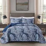 DJY Navy Paisley Quilt Set California King Size - Boho Bedspread Coverlet Set 3 Pieces, Soft Lightweight Microfiber Navy Blue Paisley Floral Pattern Bedding for All Season, 106"x96"