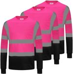 ProtectX 3-Pack Men's High Visibility Heavy Duty Breathable Long Sleeve Reflective Safety T-Shirts for Work Warehouse Construction, Class 2 Type R, Pink - Medium