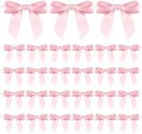 50pcs Twist Tie Bows, Gift Wrap Bows Ribbon Bows Mini Bow for Wedding Party Bridal Shower Teachers Day Wrapping Treat Bag Present Craft Party Decorations(Pink)