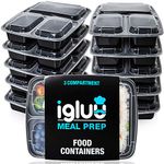 Igluu Meal Prep 3 Compartment BPA Free Reusable Meal Prep Containers - Plastic Food Storage Trays with Lids - Microwavable, Freezer and Dishwasher Safe - Stackable Bento Lunch Boxes (32 oz, 10 Pack)