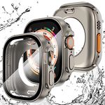 WINGLE 2 in 1 Waterproof Case for Apple Watch Ultra Screen Protector 49mm Case Cover, 2 Pack 360 Protective Glass Face Cover Hard PC Bumper + Back Frame for iWatch Ultra Accessories 49 mm, Titanium