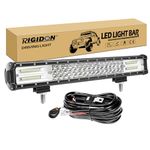 RIGIDON Driving Led Light Bar with Wiring Harness Cable kit, 20 inch 288W, 7D Tri Row 12V for Off Road Truck SUV UTE ATV 4x4, Flood Spot Combo Beam, Waterproof Driving Work Lamp, 6000K White