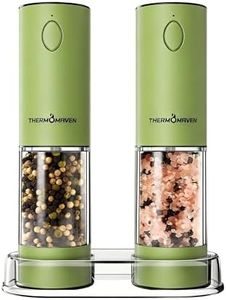 ThermoMaven Electric Salt and Pepper Grinder Set, 110ml Larger Rechargeable Automatic Salt and Pepper Mill Grinder with 6 Adjustable Coarseness, Electric Salt and Pepper Shakers, LED, Matcha