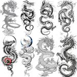 Bilizar 8 Sheets Black Dragon Temporary Tattoos For Men Women Adults Arm Legs, Waterproof Long Lasting Realistic Fake Tattoo Stickers, Water Transfer Tribal Totem Dragon Tattoos Set Kit Armband