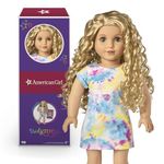 American Girl Truly Me 18-inch Doll #115 with Gray Eyes, Curly Blonde Hair, Light Skin, Tie Dye T-Shirt Dress, for Ages 6+