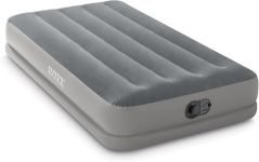 Intex 64112E Dura-Beam Standard Prestige Air Mattress: Fiber-Tech – Twin Size – Built-in USB Electric Pump – 12in Bed Height – 300lb Weight Capacity