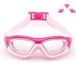 Big Frame Wide-Vision Swim Goggles for Children Girls Boys(Age 6-15), Premium Polarized Kids Swimming Goggles Diving Masks Anti Fog No Leaking UV Protection-with FREE Case,Nose Clip Ear Plugs