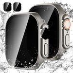 [2Pack] Kamita Waterproof Privacy Case for Apple Watch Ultra 2023/Ultra 2022 49mm with 9H Anti-Spy Tempered Glass Screen Protector, Hard PC Bumper Cases Protective Cover for iWatch Ultra (Titanium*2)