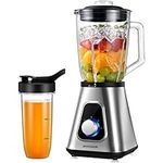 KIDISLE 1200W Smoothie Blender and Personal Blender Combo for Shakes and Smoothies, Countertop Blender with 52oz Glass Jar, 22oz Travel Cup, 3 Adjustable Speed for Frozen Fresh Juice, Stainless Steel