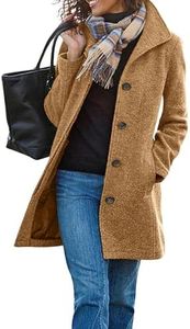 chouyatou Women's Winter Wool Blend Pea Coat Single Breasted Stand Collar Casual Trench Coat Overcoat, Khaki, Large