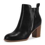 Ankle Boots for Women Chunky Block Heel Side Zipper Pointd Toe Suede Fall Winter Bootie Shoes, Cool Black, 7 UK