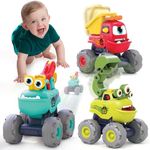 REMOKING Toddler 3 Pack Monster Truck Toy, Baby Pull Back Car Toys for 1 2 3 Year Old Boys Girls, Construction Vehicle Excavator Dump Truck, Baby Toy for 12 18 Months Boys Girls Toddler Birthday Gifts