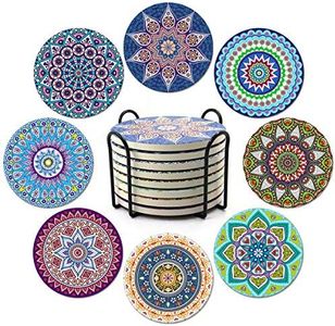 Coasters for Drinks,Absorbent Ceramic Stone with Cork Backing Mandala Style Coaster,Suitable for Kinds of Cups and Mugs,Protect Your Furniture from Spills Scratches Water Rings and Damage,Set of 8