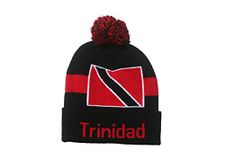 Trinidad Country Flag Black Toque Hat with Pom Pom .New