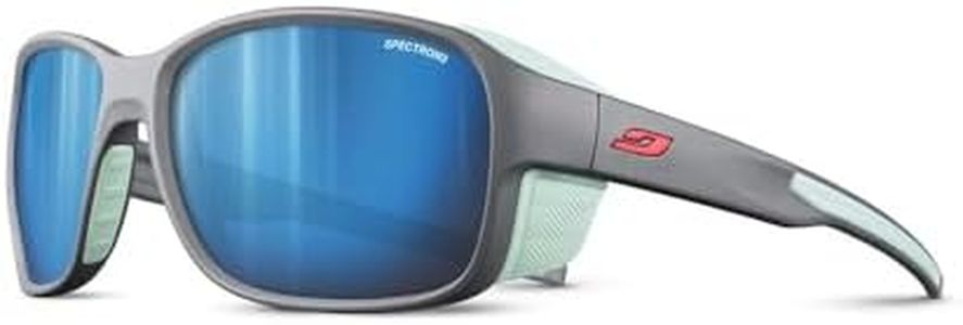 Julbo Unisex Adult Modern Rectangular Sunglasses, Dark Grey / Green Frame - Smoke W/ Multilayer Blue Mirror Lens (Spectron 3), One Size