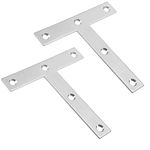 TA-VIGOR 2Pcs T Shape Flat Fixing Mending Plates 120mmx120mm, Stainless Steel Joining Brace Brackets Mending Repair for Wood Connector, Silver, 2Pcs-120mmx120mmx2mm