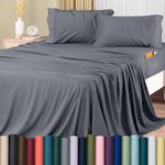 Utopia Bedding Full Sheet Set – Soft Microfiber 4 Piece Hotel Luxury Bed Sheets with Deep Pockets - Embroidered Pillow Cases - Side Storage Pocket Fitted Sheet - Flat Sheet (Grey, Full)