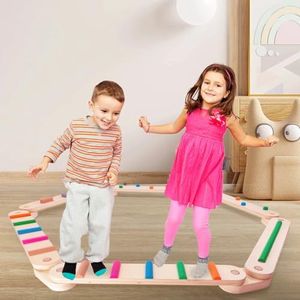 Kids Balance Beam Wooden Balance Beam Stepping Stones for Kids Exert Energy Indoor & Outdoor, Gift for Kids Age 3+