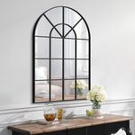 GLASHOM Arched Wall Mirror,24x36 inch Window Mirror Decorative Wall Mounted,Black Frame Window Pane Mirror Arch Mirror for Living Room Bedroom Entryway Hanging or Leaning Against Wall