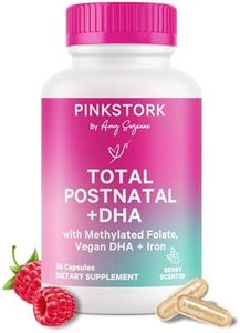 Pink Stork Total Postnatal Vitamin & DHA: Postpartum Multivitamin with Iron, B-Complex, & Folate, Breastfeeding Vitamins for Moms, Post Pregnancy Prenatal Vitamin, Women-Owned, 60 Capsules