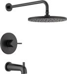 Delta Faucet Modern Raincan Round Single-Function Tub and Shower Trim Kit Black, Tub Faucet Set, Rainfall Shower Head Black, Delta Shower Trim Kit, Matte Black T14469-BL-PP (Valve Not Included)