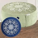 Hihealer Meditation Cushion with Extra Velvet Cover - Large Traditional Tibetan Meditation Yoga Floor Cushion Pillow Zafu Filled by Buckwheat Hulls, Great Gift for Women (Serenity Navy & Green)