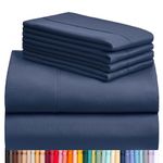 LuxClub 6 PC Queen Sheet Set, Breathable Luxury Bed Sheets, Deep Pockets 18" Wrinkle Free Cooling Sheets Machine Washable Hotel Bedding Silky Soft - Navy Queen