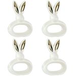Easter Bunny Ears Napkin Rings Set of 4- Gold Rabbit Ears Napkin Ring Holder Porcelain Bunny Rabbit Napkin Ring for Easter Dinner Decoration Spring Wedding Party Table Settings Decor