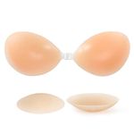 RELIRELIA Sticky Bra, Self Adhesive Bra, Invisible Strapless Reusable Silicone Bra, Sticky Push Up Backless Bras for Women, Nude, 30-40D