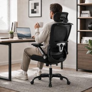 Ergonomic High Back Mesh Office Chair, Big & Tall Adjustable Desk Chair with 4D Flip‑Up Armrests, 3D Headrest, Dual Adjustable Lumbar Support, Heavy Duty Swivel Computer Chair with Rolling Wheels