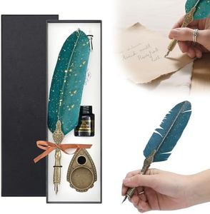 lulupureclean Handcrafted Vintage Feather Pen and Ink Set, 2025 New Antique Writing Pen, Feather Calligraphy Pens for Gift, Classic Vintage Quill and Ink Set, Decorative Pens Nibs for Writers (Green)