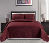 Mk Collection 3pc King/California King Over Size 118"x 106" Diamond Bedspread Bed Cover Embossed Solid Burgundy New #Diamond Burgundy