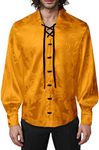 VATPAVE Mens Medieval Pirate Retro Lace Up Long Sleeve Shirts Renaissance Steampunk Viking Gothic Costume Top XX-Large Gold Yellow Victorian