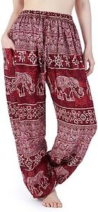 Lannaclothesdesign Women's Elephant Hippie Boho Yoga Harem Pants, Burgundy Elephant 2, XX-Large