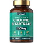 Choline Bitartrate Tablets 1305mg | 120 Count | High Strength Choline Supplement | Suitable for Vegans | by Horbaach