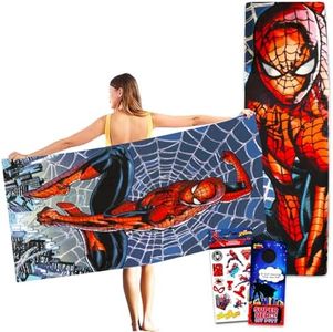 Spiderman Beach Towel Set - Bundle with 40" x 72" Spiderman Microfiber Pool Towel Plus Stickers and More | Marvel Spiderman Beach Towel for Kids, Adults