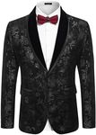 COOFANDY Mens Velvet Blazer Black Floral Tuxedo Jacket Regular Fit Wedding,Party Prom Suit