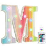 Rainbow Light Up Letters, Colorful LED Letter Lights 16 Color Changing Alphabet Sign Gifts for Girls Women Party Birthday Decorations Remote Night Light Christmas Valentine Wall Table Decor - M