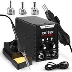 Serplex® 2 in 1 Hot Wind Gun Solder Iron SMD Rework Soldering Station Kit 700W/220V Tabletop Hot Wind Gun Tin Solder Iron Working Station Adjustable Soldering Station with Dual LCD Digital Display
