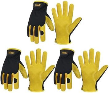 HANDLANDY Men Leather Gardening Gloves, Utility Work Gloves for Mechanics, Construction, Driver, Dexterity Breathable Design (Large, 3 Pairs Yellow)